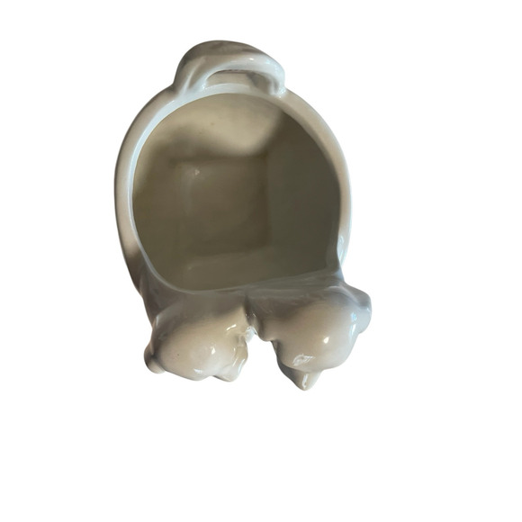 White Ceramic Basket w/ Puppies Dog Planter Succulents Candy Bowl Sponge Holder - Picture 7 of 9